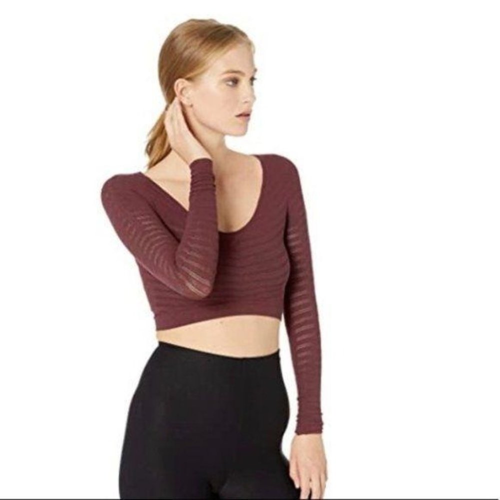 Free People Movement Gone Adrift Long Sleeve Crop Top Red Night